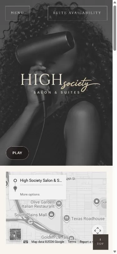 High Society Salon & Suites mobile homepage