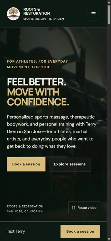 Roots & Restoration mobile homepage