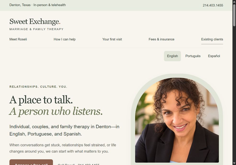 Sweet Exchange Therapy website design
