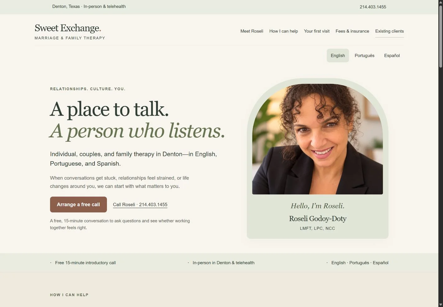 Sweet Exchange Therapy website detail