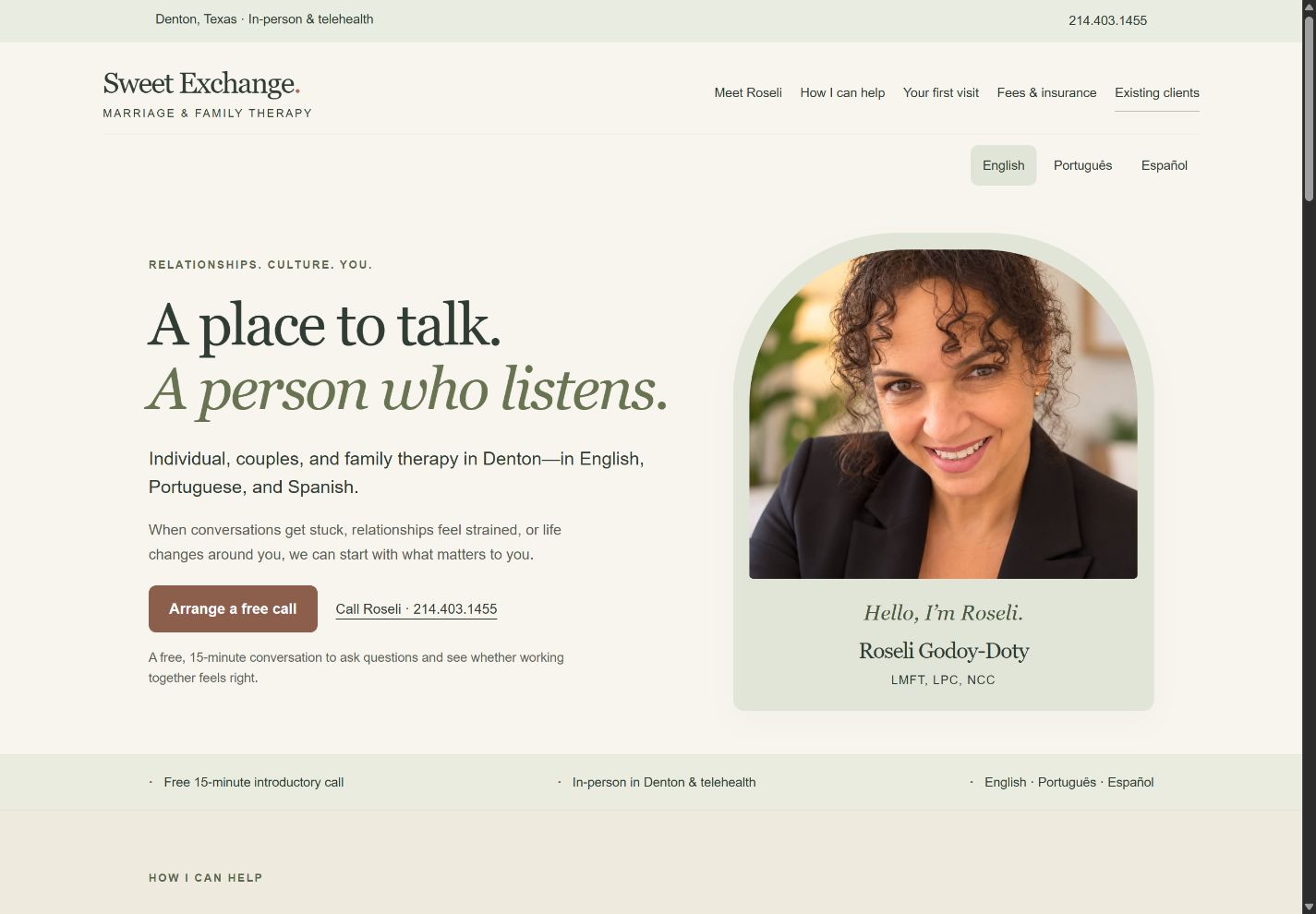 Desktop homepage for Sweet Exchange Therapy